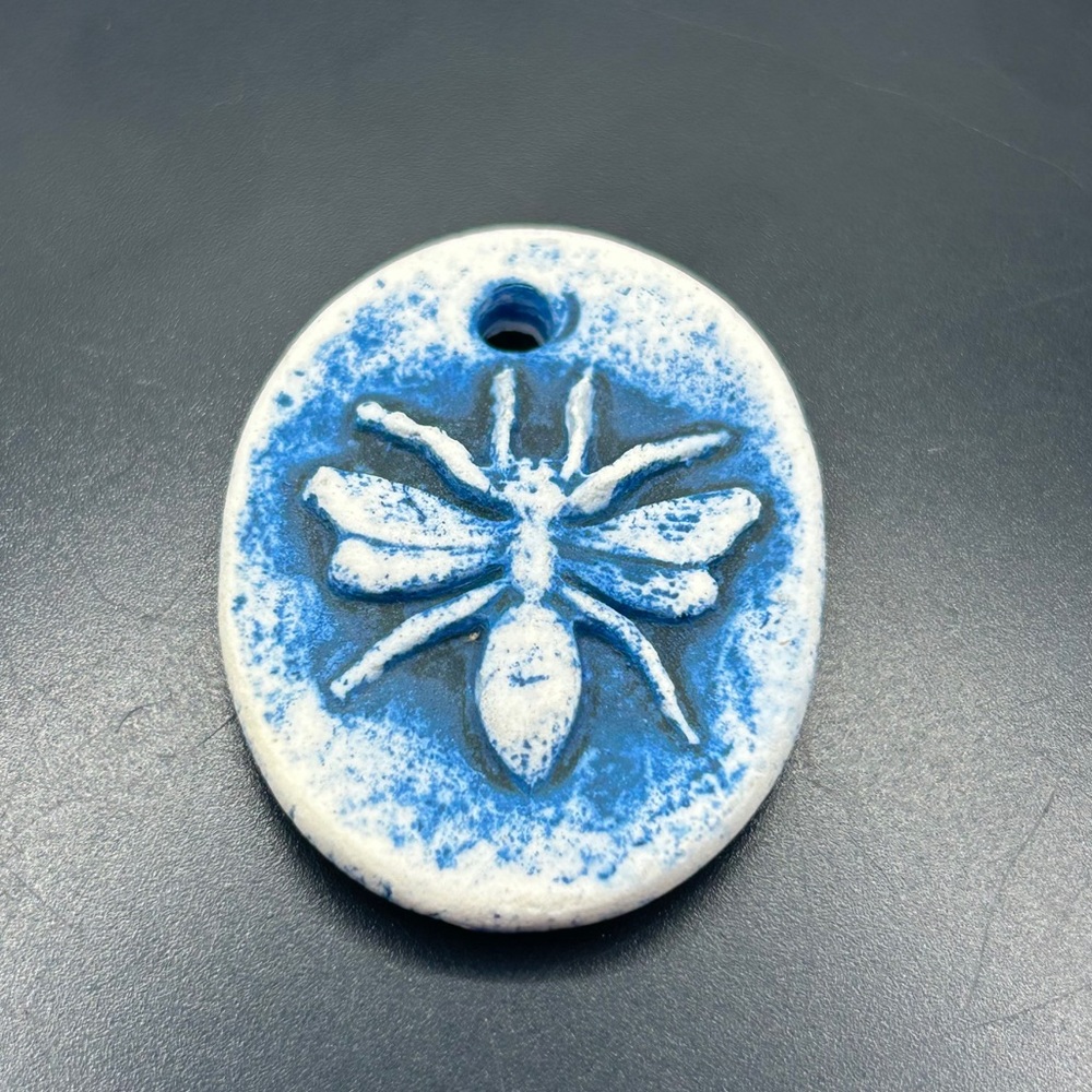 Artisan Bumblebee Blue and White Ceramic Pendant